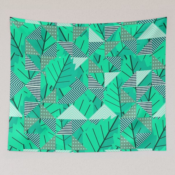 Item preview, Cubist Autumn Canopy – Abstract Geometric Leaves & Stripes Pattern | Teal designed and sold by Frohyou.