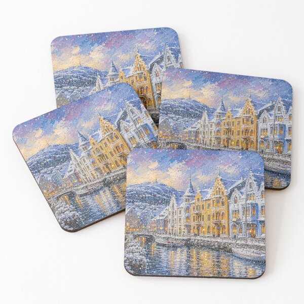 Item preview, Winter in Ålesund painting, Norway – A Beautiful city in Scandinavia. designed and sold by GalleryKauffeld.