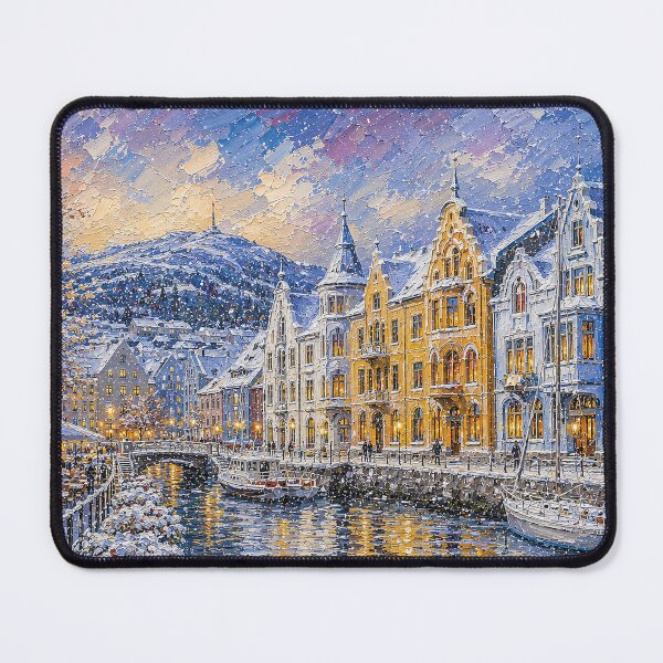 Item preview, Winter in Ålesund painting, Norway – A Beautiful city in Scandinavia. designed and sold by GalleryKauffeld.