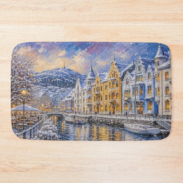 Item preview, Winter in Ålesund painting, Norway – A Beautiful city in Scandinavia. designed and sold by GalleryKauffeld.