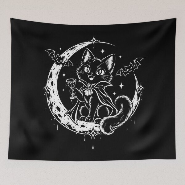 Item preview, Vampire Black Cat on Crescent Moon – Gothic Halloween Cat designed and sold by will freed18.