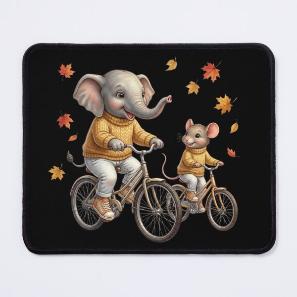 Item preview, Cute Elephant and Mouse Cycling Autumn Bicycle Ride designed and sold by BonnieGlam13.