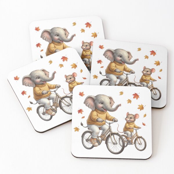 Item preview, Cute Elephant and Mouse Cycling Autumn Bicycle Ride designed and sold by BonnieGlam13.