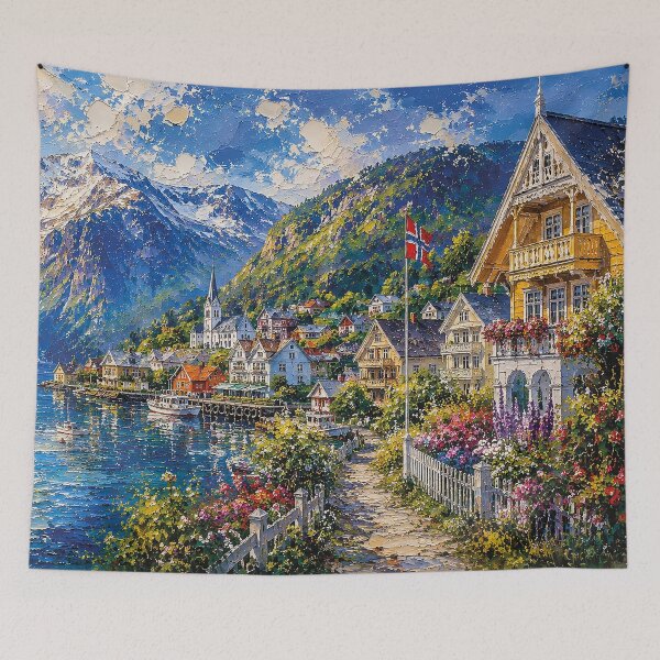 Item preview, Balestrand, Norway – a painting of a summer day in this beautiful Scandinavian city. designed and sold by GalleryKauffeld.