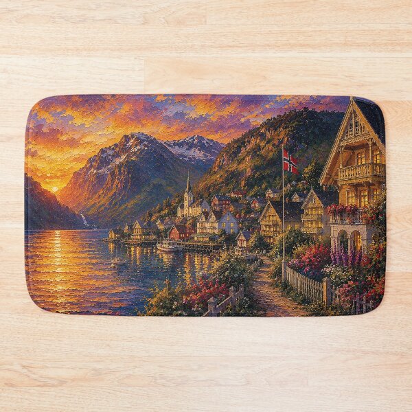 Item preview, Balestrand, Norway – a painting of a summer night in this beautiful Scandinavian city. designed and sold by GalleryKauffeld.