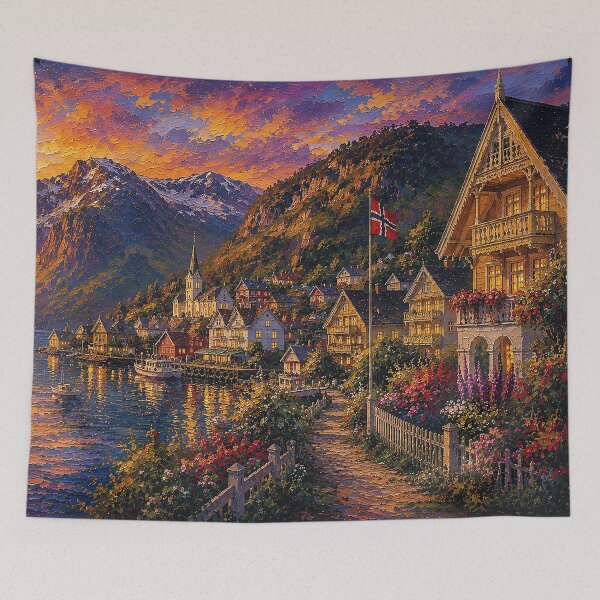Item preview, Balestrand, Norway – a painting of a summer night in this beautiful Scandinavian city. designed and sold by GalleryKauffeld.