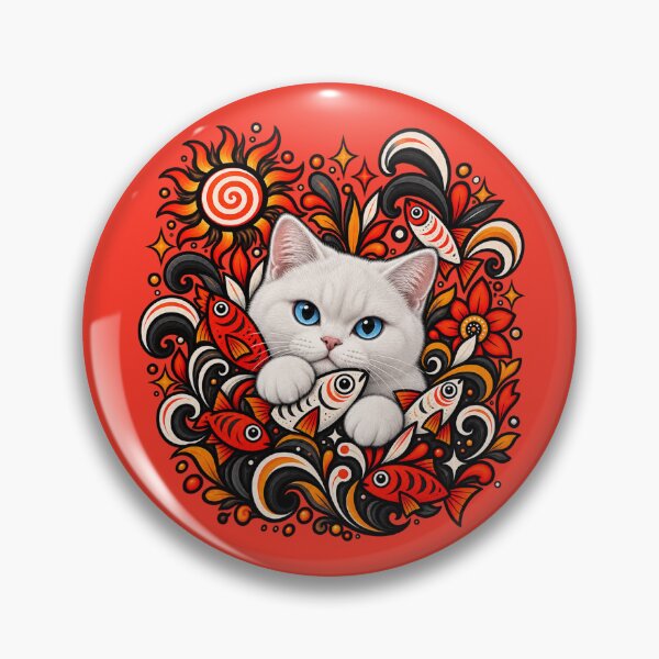 Item preview, White Cat Floral Decor - Fish & Swirls designed and sold by PixelsPaws.