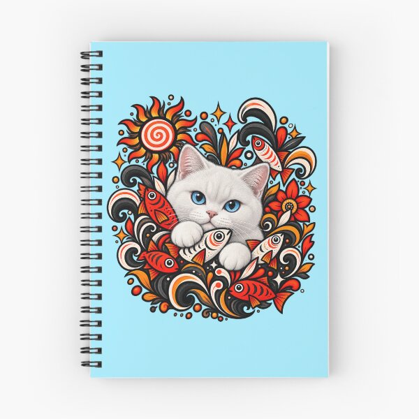 Item preview, White Cat Floral Decor - Fish & Swirls designed and sold by PixelsPaws.