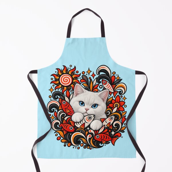 Item preview, White Cat Floral Decor - Fish & Swirls designed and sold by PixelsPaws.