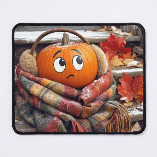 Item preview, Orange Pumpkin Wrapped in Warm Scarf with Snow designed and sold by Maria Dryfhout.