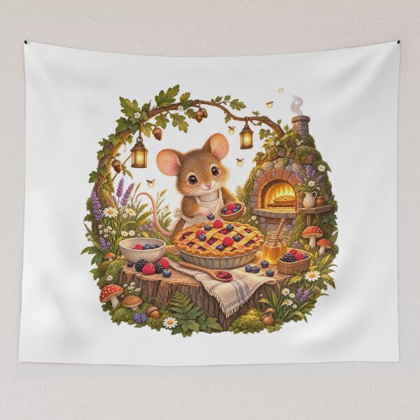 Item preview, Cute Woodland Mouse Baking a Berry Pie designed and sold by Claudia Ilie Art.