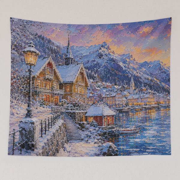 Item preview, Winter in Balestrand painting, Norway – A Beautiful city in Scandinavia. designed and sold by GalleryKauffeld.