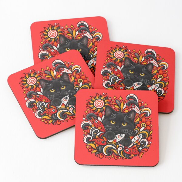Item preview, Black Cat Floral Decor - Fish & Swirls designed and sold by PixelsPaws.