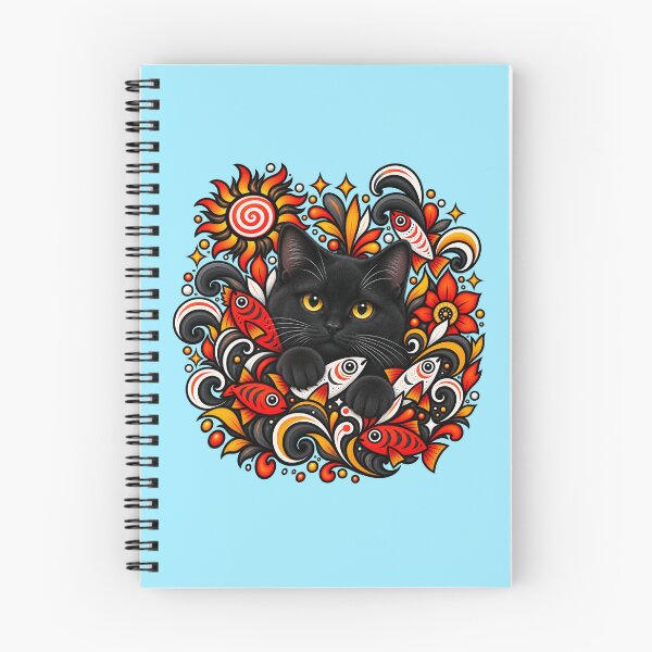 Item preview, Black Cat Floral Decor - Fish & Swirls designed and sold by PixelsPaws.