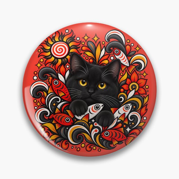 Item preview, Black Cat Floral Decor - Fish & Swirls designed and sold by PixelsPaws.