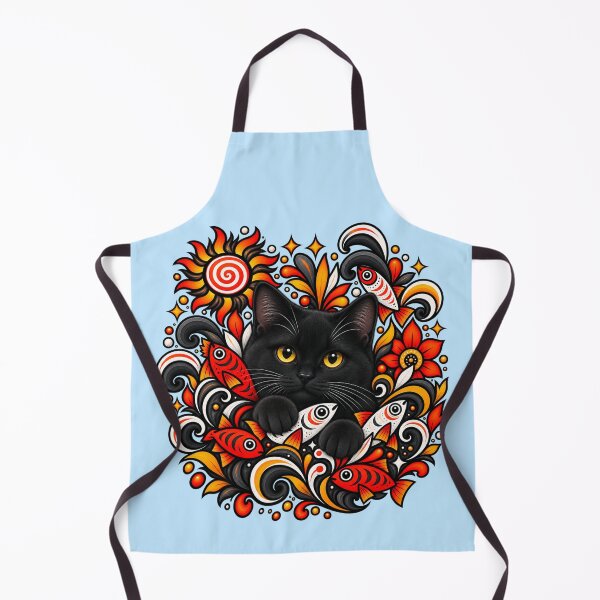 Item preview, Black Cat Floral Decor - Fish & Swirls designed and sold by PixelsPaws.