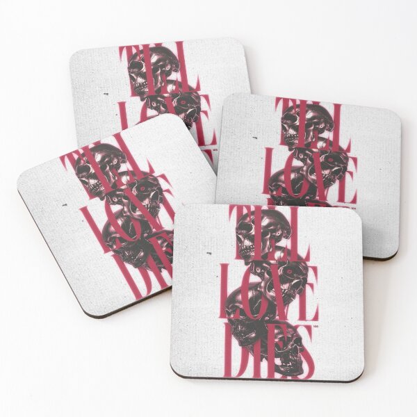 Item preview, Stacked skulls and a love quote use grunge gothic styling for gothic romance fans, fitting love and death themes on tees, stickers, and notebooks. designed and sold by Adronia.
