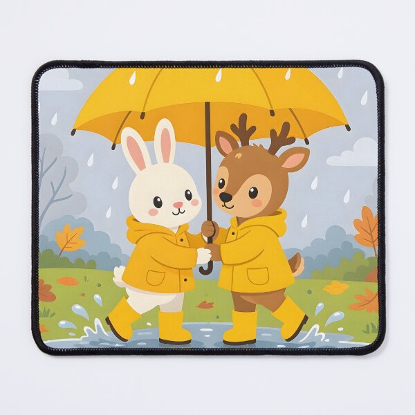 Item preview, Cute Bunny and Deer in Raincoats Under Umbrella Autumn Rain designed and sold by Herodestroyer.