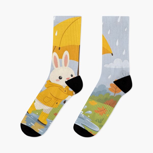 Item preview, Cute Bunny and Deer in Raincoats Under Umbrella Autumn Rain designed and sold by Herodestroyer.