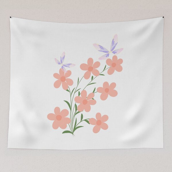Item preview, Minimalist Flat Vector Peach Flower Spray with Pastel Purple Butterflies designed and sold by Rehnair.