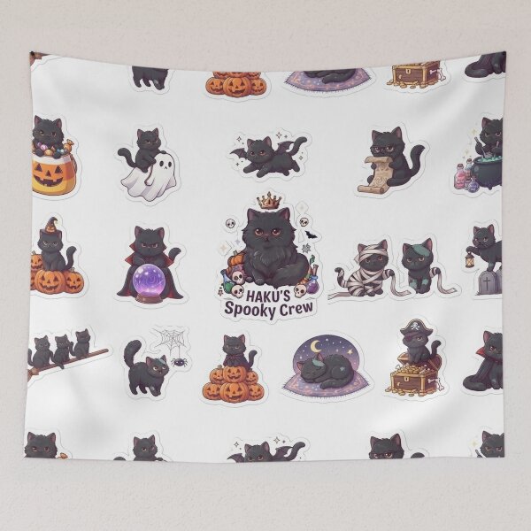 Item preview, Haku's Spooky Crew Cute Black Cat Halloween Stickers Sheet designed and sold by PetalsPaws.