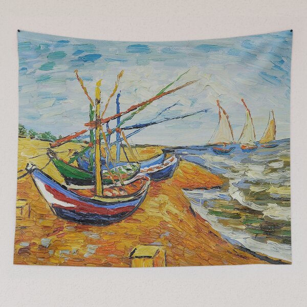 Item preview, Beach Wall Art, Fishing Boats on the Beach, Vincent van Gogh Vintage Coastal Painting designed and sold by RickE.