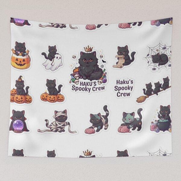 Item preview, Haku's Spooky Crew Cute Black Cat Halloween Stickers Sheet designed and sold by PetalsPaws.