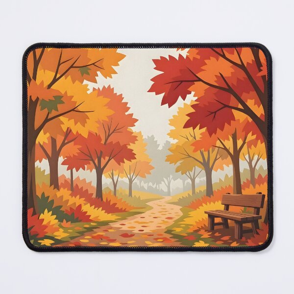 Item preview, Cozy Autumn Forest Path Wooden Bench Fall Leaves designed and sold by Herodestroyer.