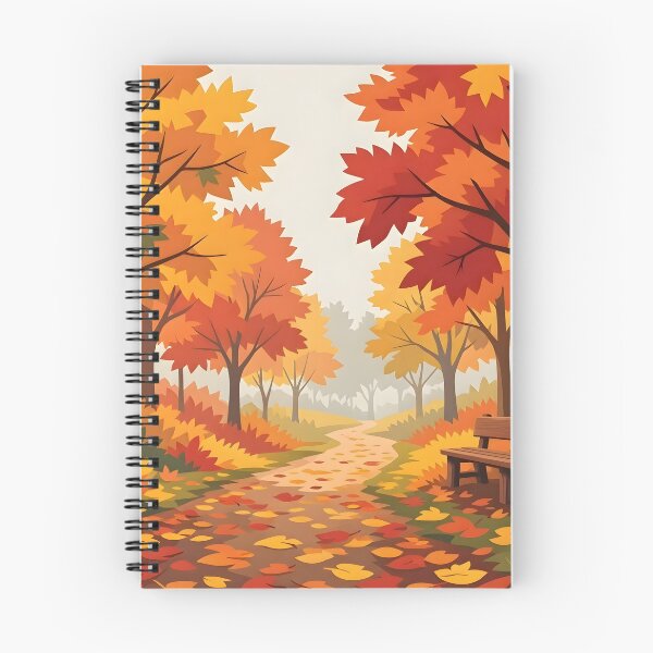 Item preview, Cozy Autumn Forest Path Wooden Bench Fall Leaves designed and sold by Herodestroyer.