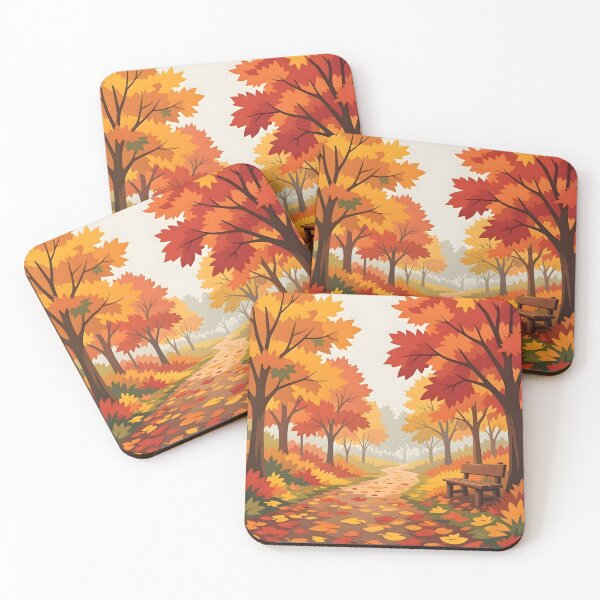 Item preview, Cozy Autumn Forest Path Wooden Bench Fall Leaves designed and sold by Herodestroyer.