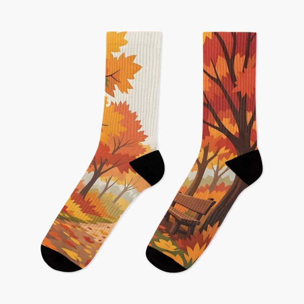 Item preview, Cozy Autumn Forest Path Wooden Bench Fall Leaves designed and sold by Herodestroyer.