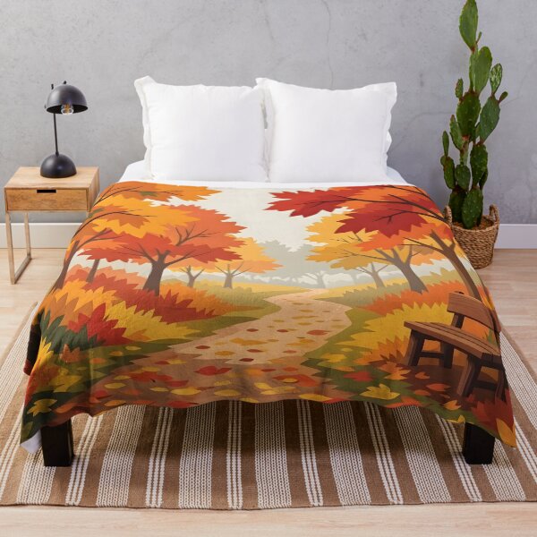Item preview, Cozy Autumn Forest Path Wooden Bench Fall Leaves designed and sold by Herodestroyer.