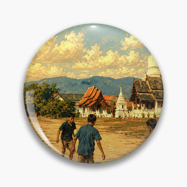 Item preview, Vintage Thai Boys Playing Football at Temple Painting designed and sold by Koalangel.