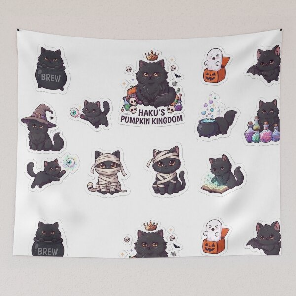 Item preview, Haku's Pumpkin Kingdom Cute Black Cat Halloween Stickers Sheet designed and sold by PetalsPaws.