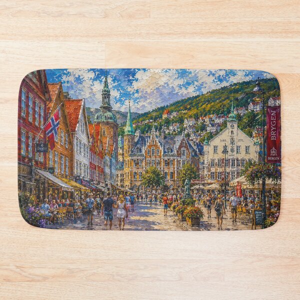 Item preview, A painting of Bergen, Norway – A Beautiful city in Scandinavia. designed and sold by GalleryKauffeld.