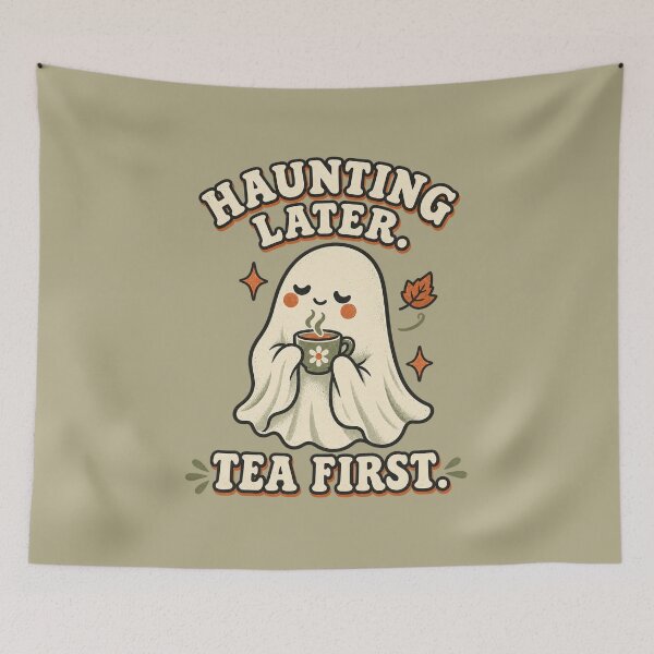 Item preview, Haunting Later Tea First – Cute Cozy Ghost designed and sold by Claudia Ilie Art.