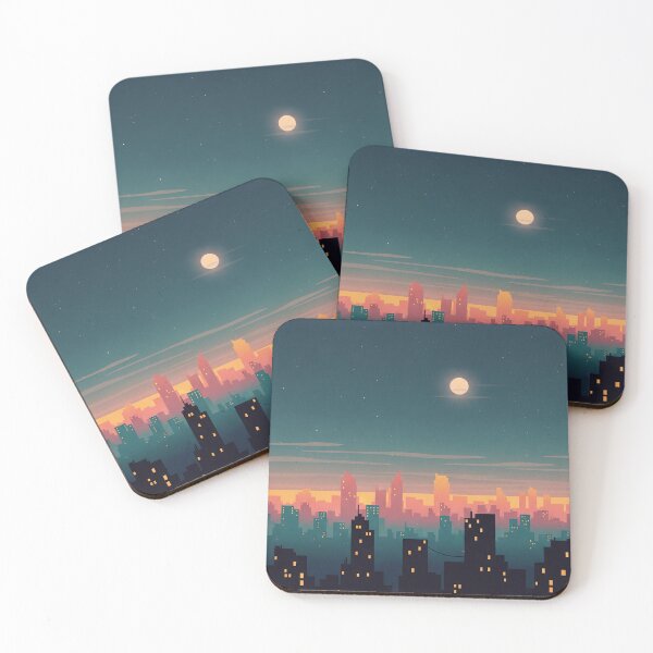 Item preview, City at Sunset with Moon - Minimalist Urban Landscape designed and sold by MatildeStore.