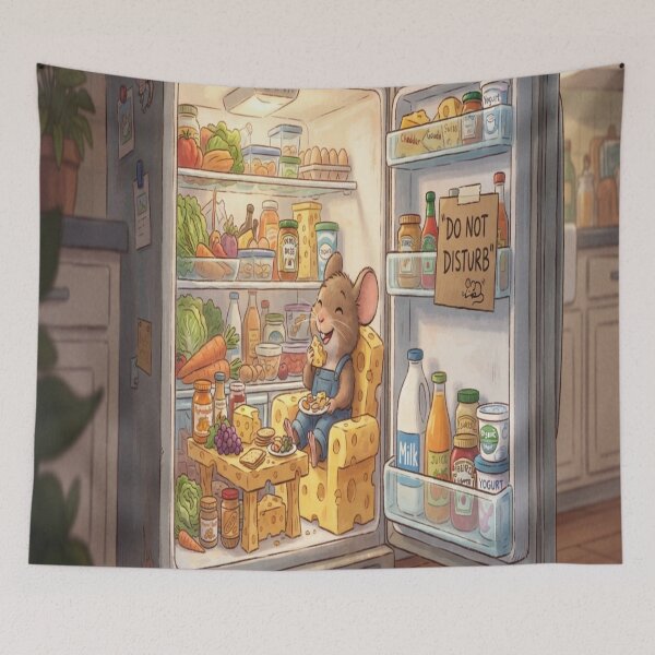 Item preview, Late Night Fridge Raider Cute Mouse Midnight Snack Parody designed and sold by AfresStudio.
