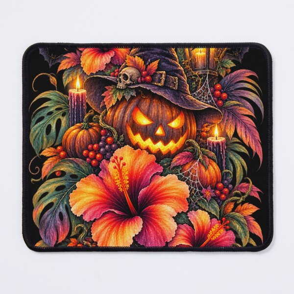 Item preview, Tropical Halloween Witch Pumpkin With Hibiscus Flower And Spooky Lantern designed and sold by IamNolmo.