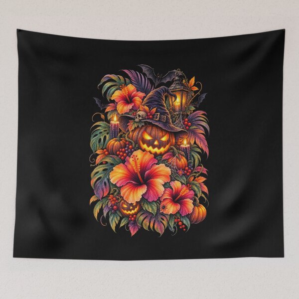 Item preview, Tropical Halloween Witch Pumpkin With Hibiscus Flower And Spooky Lantern designed and sold by IamNolmo.
