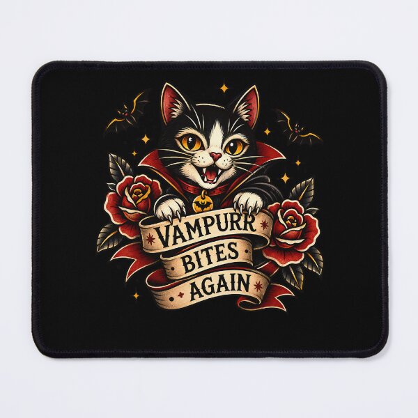 Item preview, Vampurr Bites Again Funny Cat - Halloween Traditional Tattoo designed and sold by Crystal-Tree.