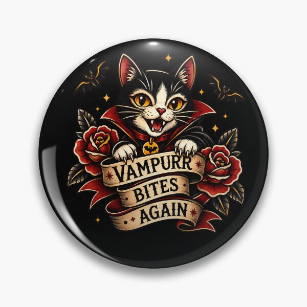 Item preview, Vampurr Bites Again Funny Cat - Halloween Traditional Tattoo designed and sold by Crystal-Tree.