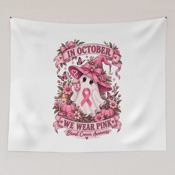 Item preview, In October We Wear Pink Breast Cancer Awareness - Cute Pink Ghost Halloween Coquette designed and sold by Neurospicy Trolls.