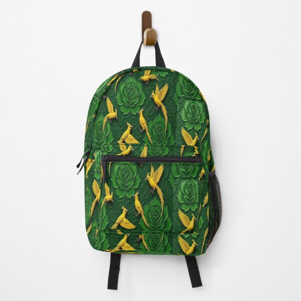 Item preview, 3D Carved Emerald Green Floral with Golden Paradise Birds Seamless Pattern designed and sold by Breezes-of-Ida.