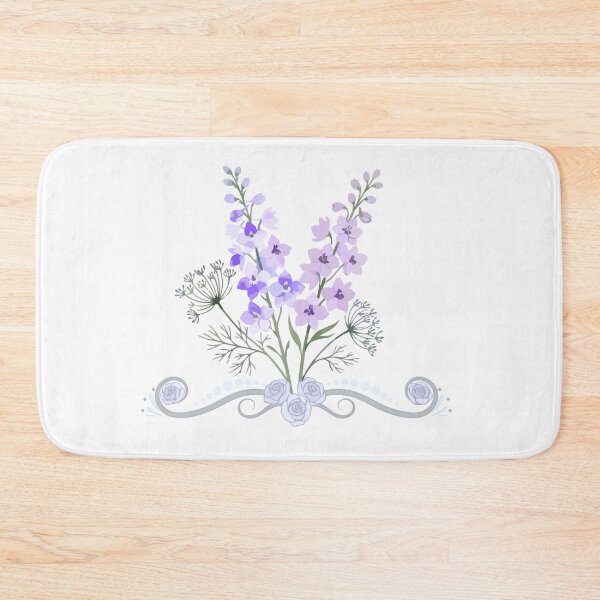 Item preview, Elegant Purple Delphinium and Lavender Floral Bouquet with Ornamental Scroll Base Frame designed and sold by Rehnair.