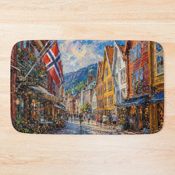 Item preview, A painting of Bergen, Norway – A Beautiful city in Scandinavia. designed and sold by GalleryKauffeld.