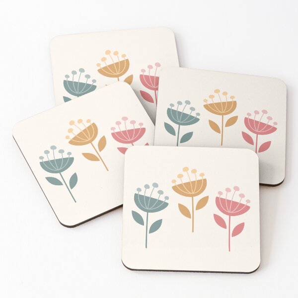 Item preview, Retro MCM Flowers Green Yellow Coral  designed and sold by Pinkdeer Designs.