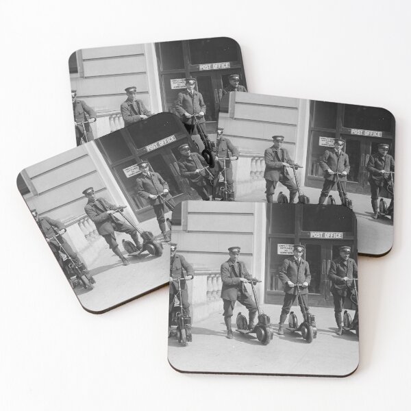 Item preview, Postmen on scooters, c. 1911-17. vintage funny black and white photograph designed and sold by Astrid Arkhangelsky.