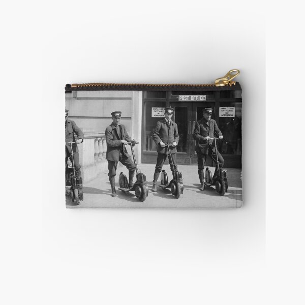Item preview, Postmen on scooters, c. 1911-17. vintage funny black and white photograph designed and sold by Astrid Arkhangelsky.