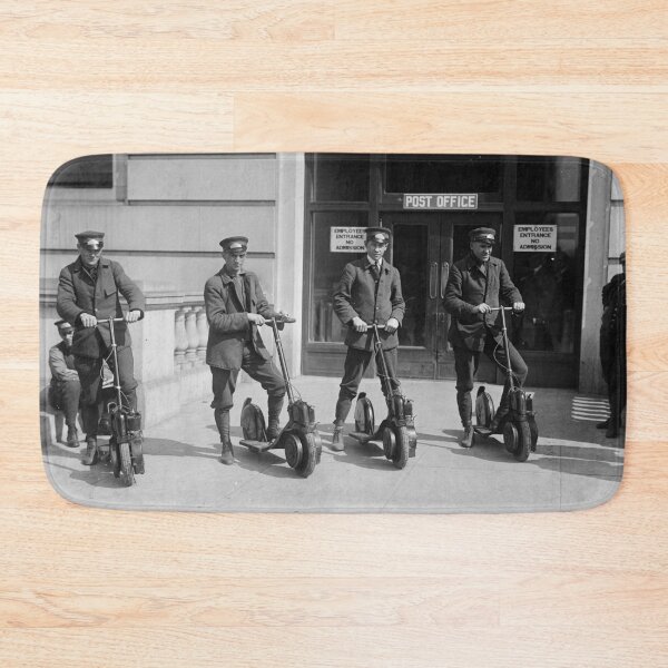 Item preview, Postmen on scooters, c. 1911-17. vintage funny black and white photograph designed and sold by Astrid Arkhangelsky.